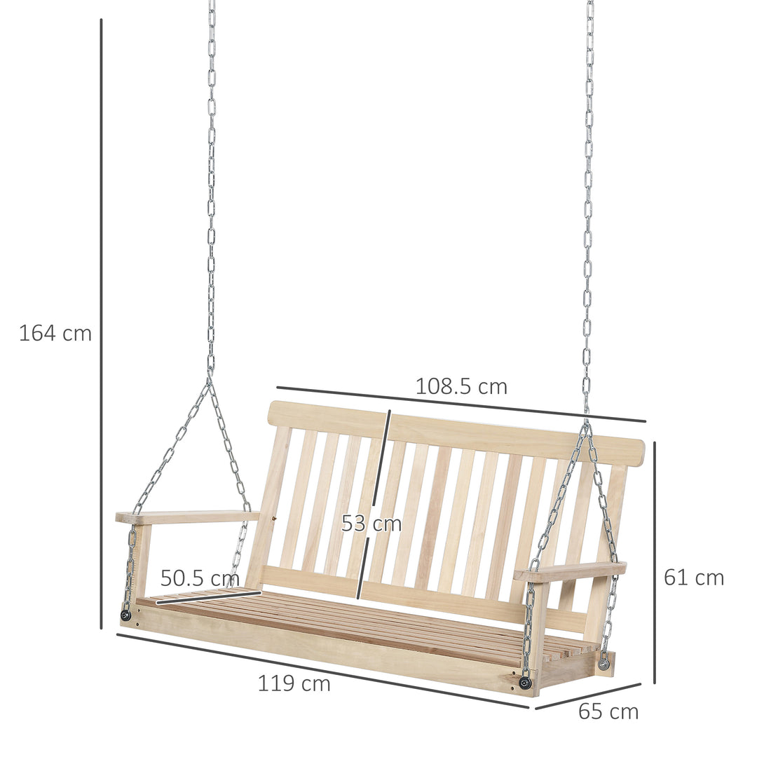 Outdoor Wooden Swing Bench 2-Seater Porch Swing Chair Hanging Hammock Garden Furniture, Natural