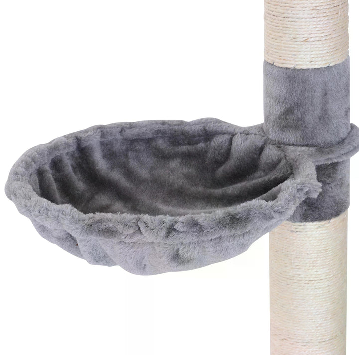 PawHut Cats Floor to Ceiling Scratching Post w/ 5-Tier Plush Leisure Platforms Grey | Aosom UK