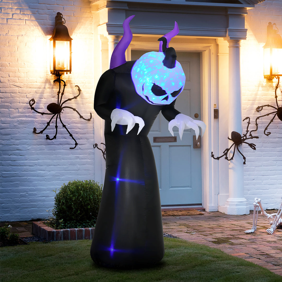 MCL 7ft Inflatable Halloween Ghost with Horns, Blow-Up Outdoor LED Display with Flame Effect for Garden, Lawn, Party, Holiday