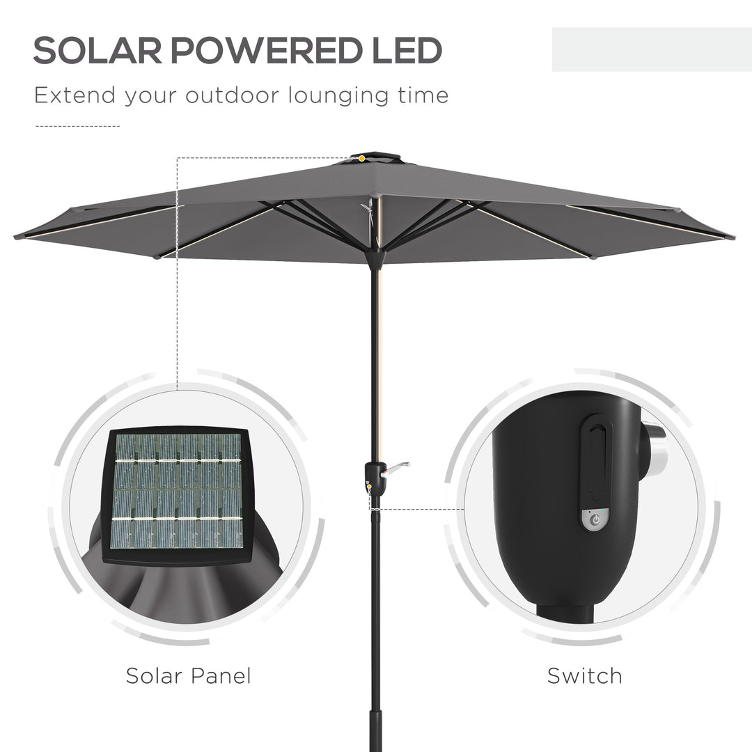 2.65m Garden Parasol, with LED Lights - Dark Grey