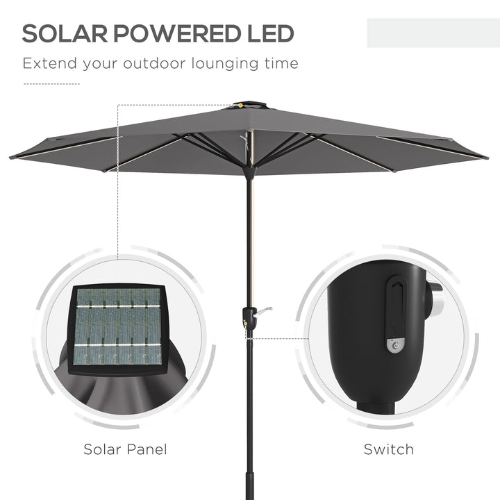 2.65m Garden Parasol, with LED Lights - Dark Grey