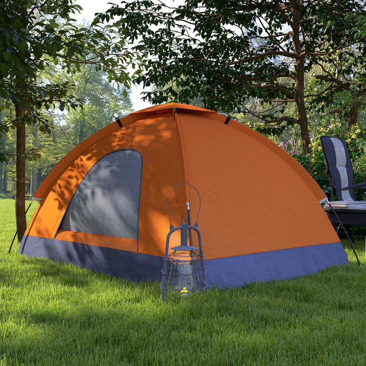 2 Person Camping Tent, Dome Tent with Zipped Doors, Storage Pocket, Portable Handy Bag, Orange
