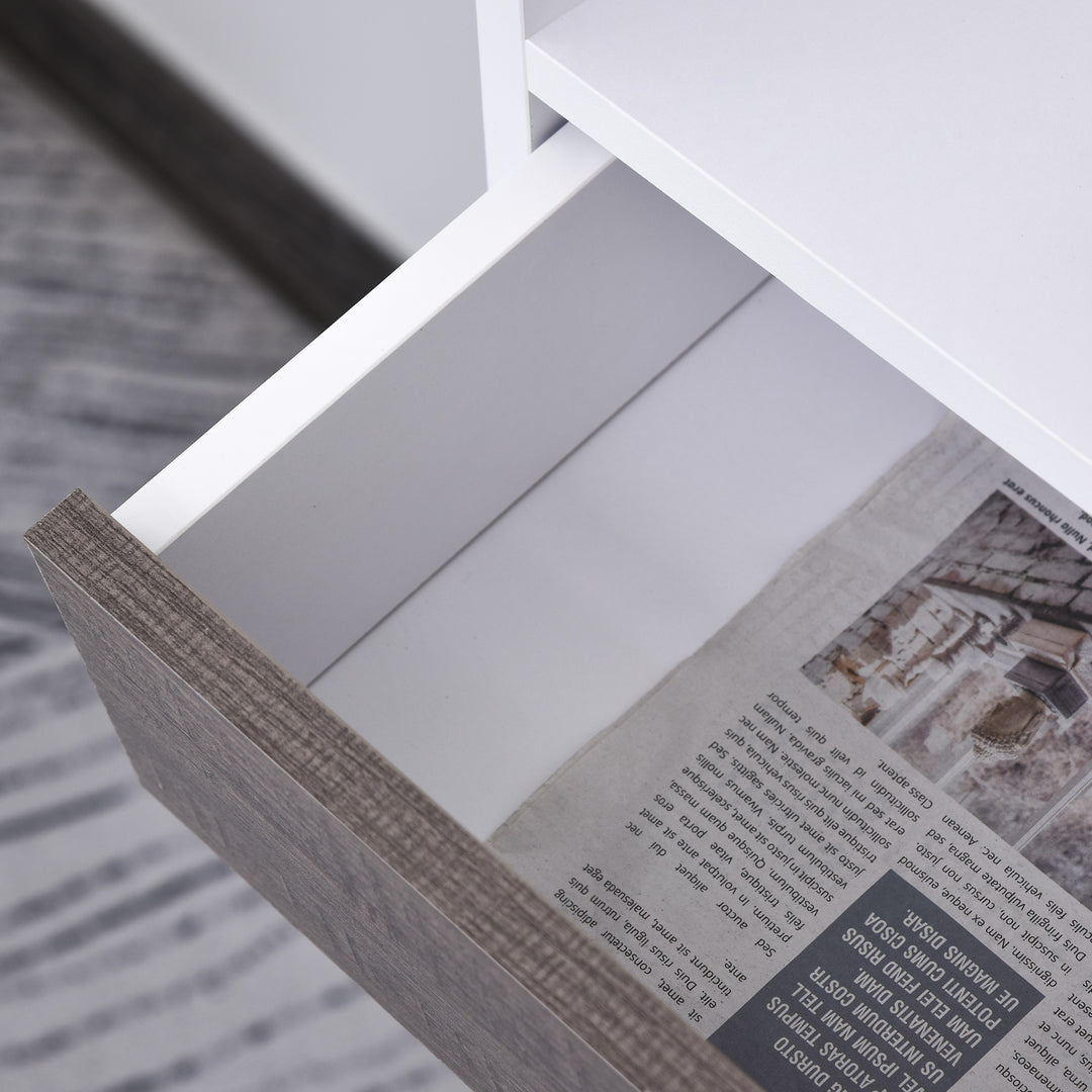 Bookcase, Freestanding Book Shelf with Storage Drawer, 6 Shelves and Wood Legs for Home Office Display, White and Grey, 24D x 60W x 86.8H cm