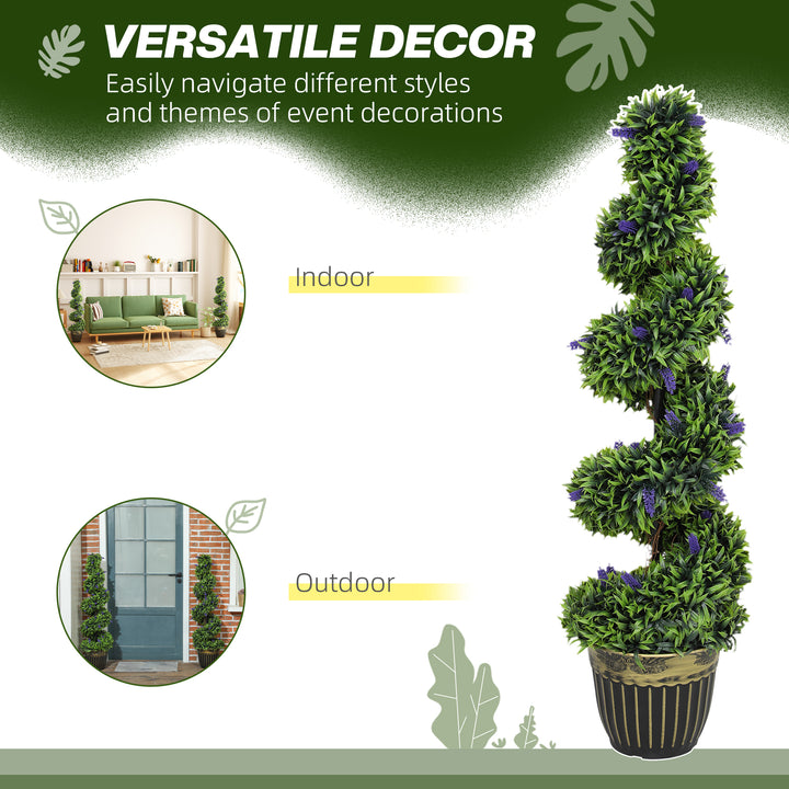 Set of 2 Decorative Artificial Plants, Boxwood Spiral Topiary Tree with Lavender and Pot, Fake Plants for Home Indoor Outdoor Decor, 115cm