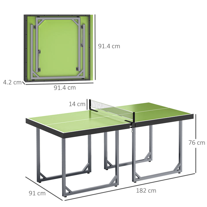 HOMCOM 182cm Mini Tennis Table Folding Ping Pong Table with Net Multi-Use Table for Indoor Outdoor Game, Green