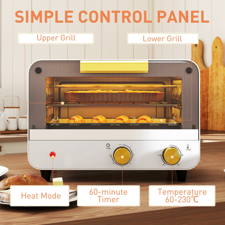 Small Toaster Oven, 12L Multifunction Mini Countertop Oven with Glass Door, Adjustable Temperature and Timer, Accessory Included, 750W, White