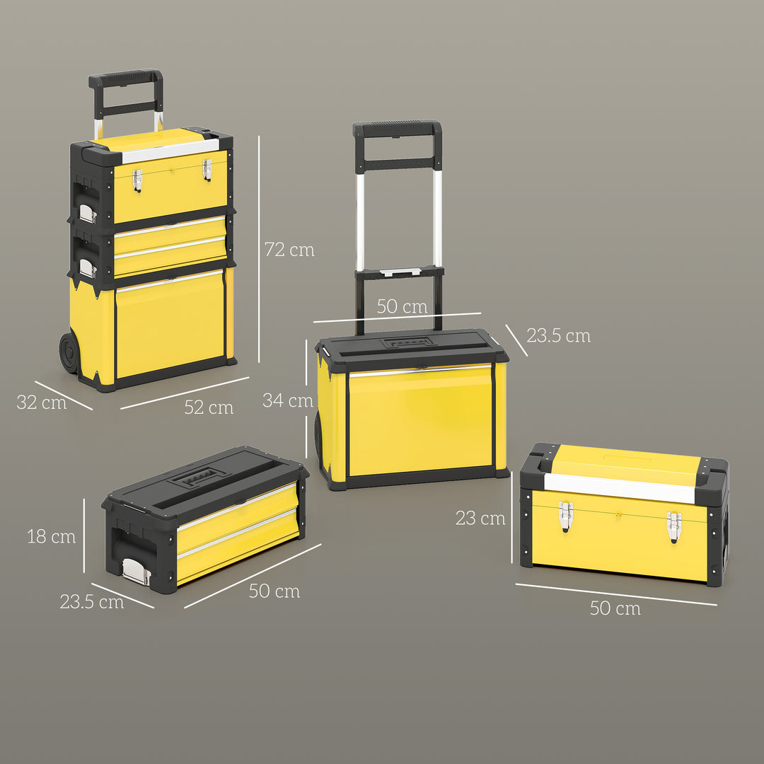 3-in-1 Stackable Rolling Tool Box - Yellow