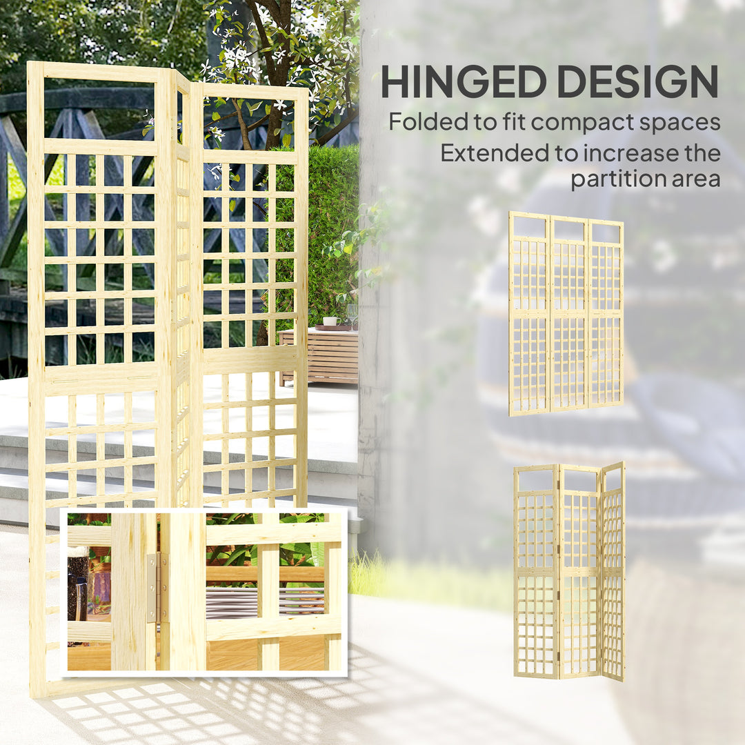 3-Panel Garden Privacy Screen, Freestanding Foldable Wooden Outdoor Divider/Trellis, Decorative Privacy Screen for Garden Patio Pool, 120 x 170 cm, Natural Wood Finish