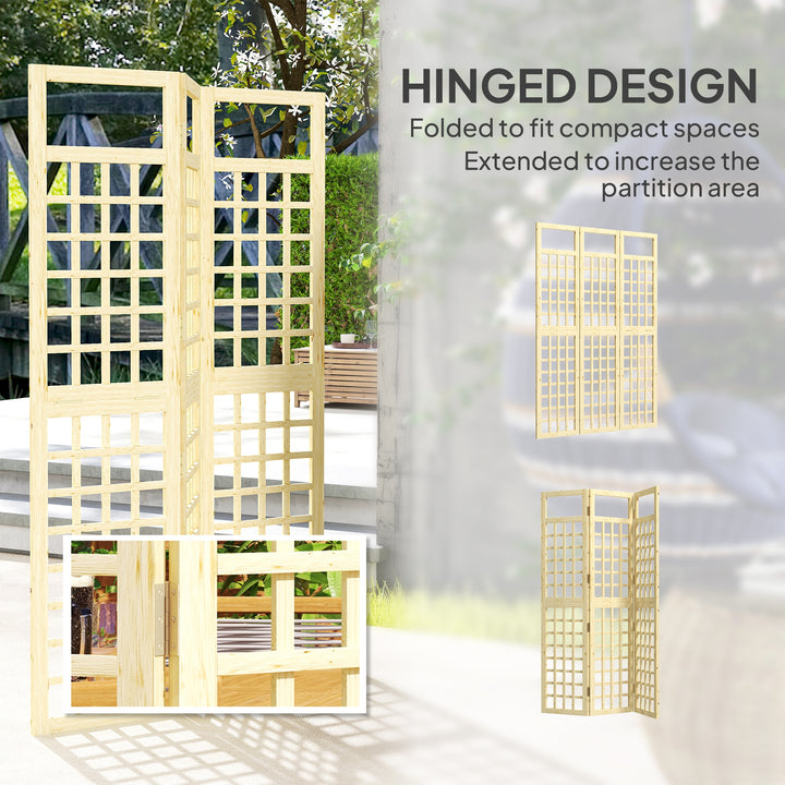 3-Panel Garden Privacy Screen, Freestanding Foldable Wooden Outdoor Divider/Trellis, Decorative Privacy Screen for Garden Patio Pool, 120 x 170 cm, Natural Wood Finish