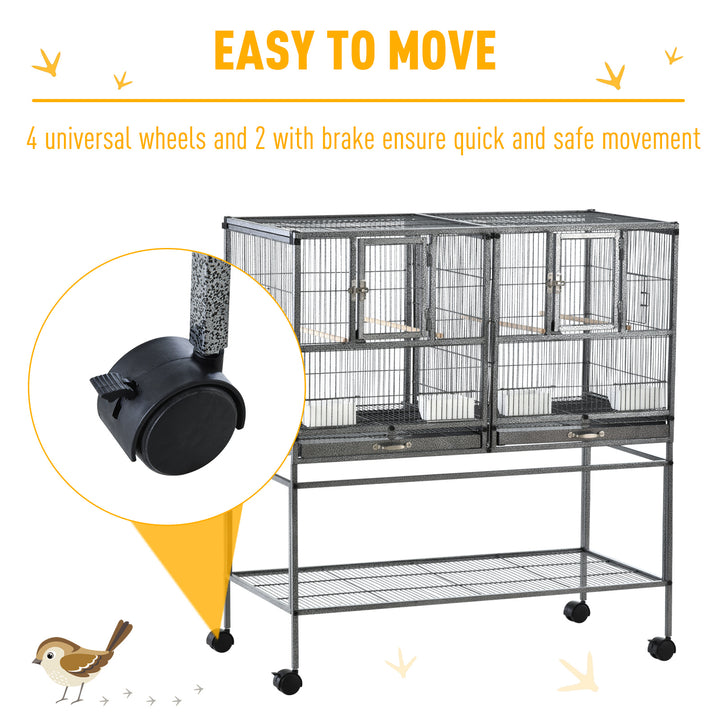 Large Bird Cage Parrot Cage with Divider, Slide Tray for Finch Canaries Parakeets Cockatiels, 95 x 45.5 x 102 cm