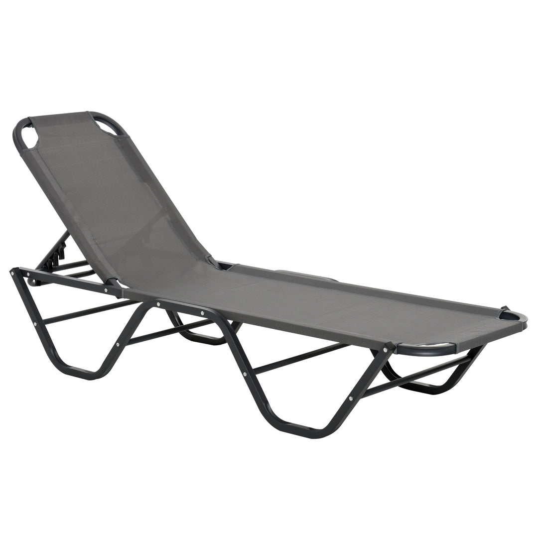 Sun Lounger Relaxed Recliner with 5-Position Adjustable Backrest Aluminium Frame for Pool, Sun Bathing, Grey