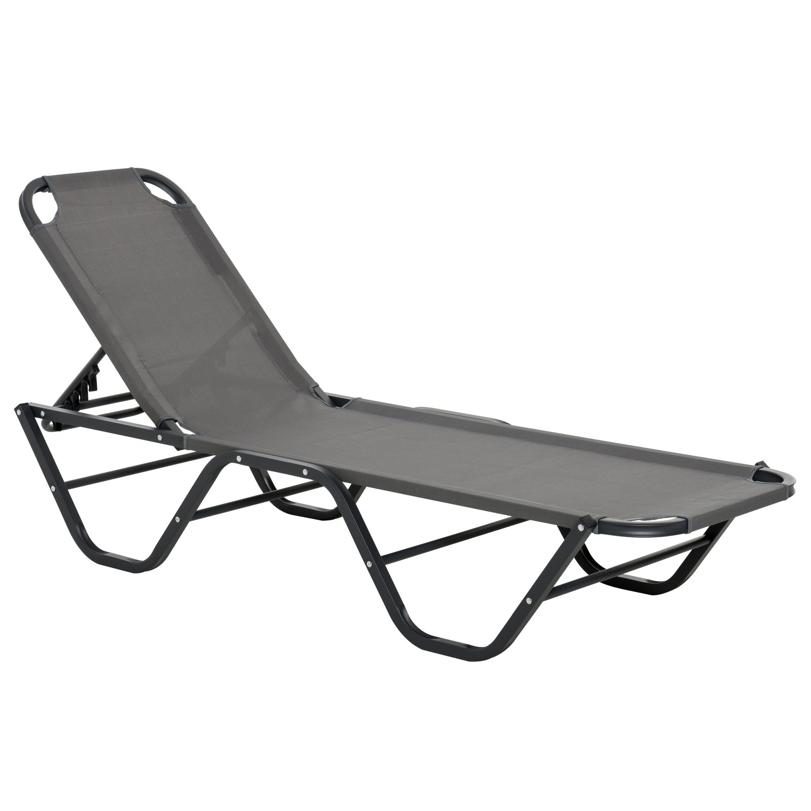 Sun Lounger Relaxed Recliner with 5-Position Adjustable Backrest Aluminium Frame for Pool, Sun Bathing, Grey