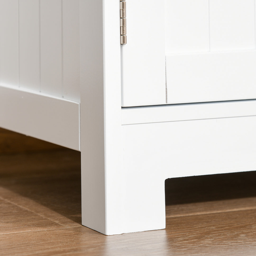 Bathroom Floor Cabinet, Freestanding Kitchen Cupboard with 2 Drawers, Adjustable Shelves and Tempered Glass Door, Wooden Storage Unit for Living Room Kitchen Hallway