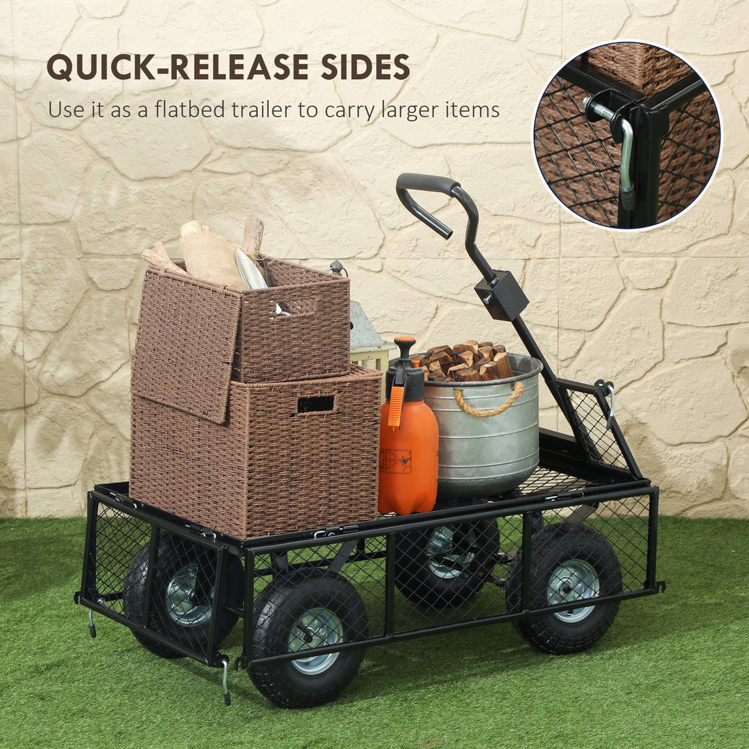 114L Steel Frame Garden Cart Trolley - Black