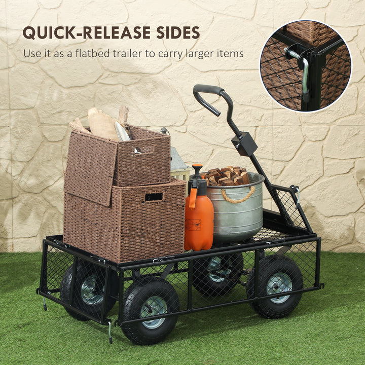 114L Steel Frame Garden Cart Trolley - Black