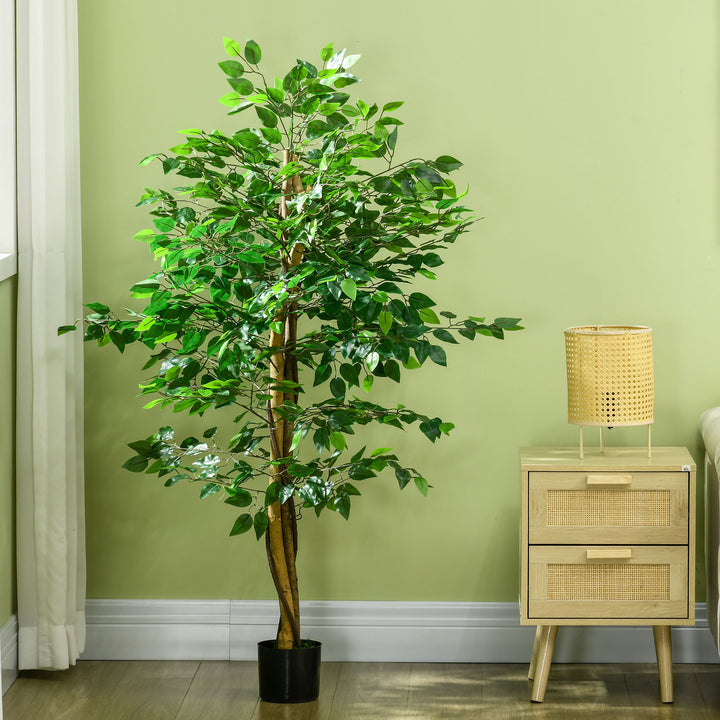 Artificial Ficus Tree, with Weighted Plant Pot - Green
