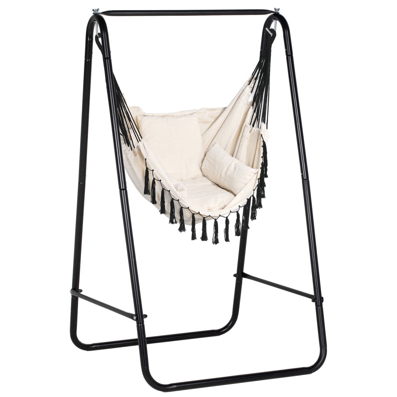 Hammock Chair with Stand, Hammock Swing Chair with Cushion, Cream White