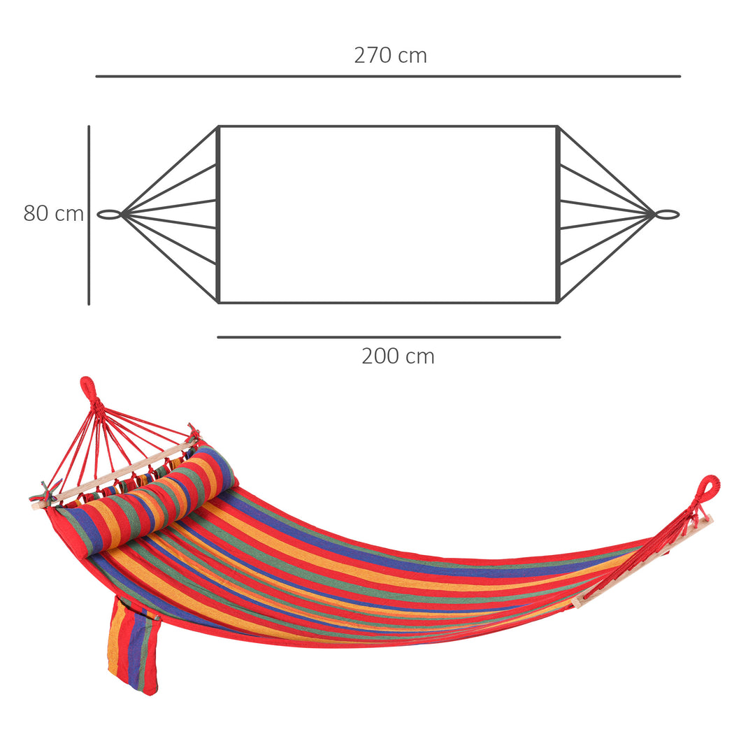 Cotton Hammock Soft Portable Swing Sleeping w/ Headrest & Side Pocket Deluxe Swing Chair for Beach, Yard, Bedroom, Patio, Porch, Indoor, Outdoor，270 x 80 cm