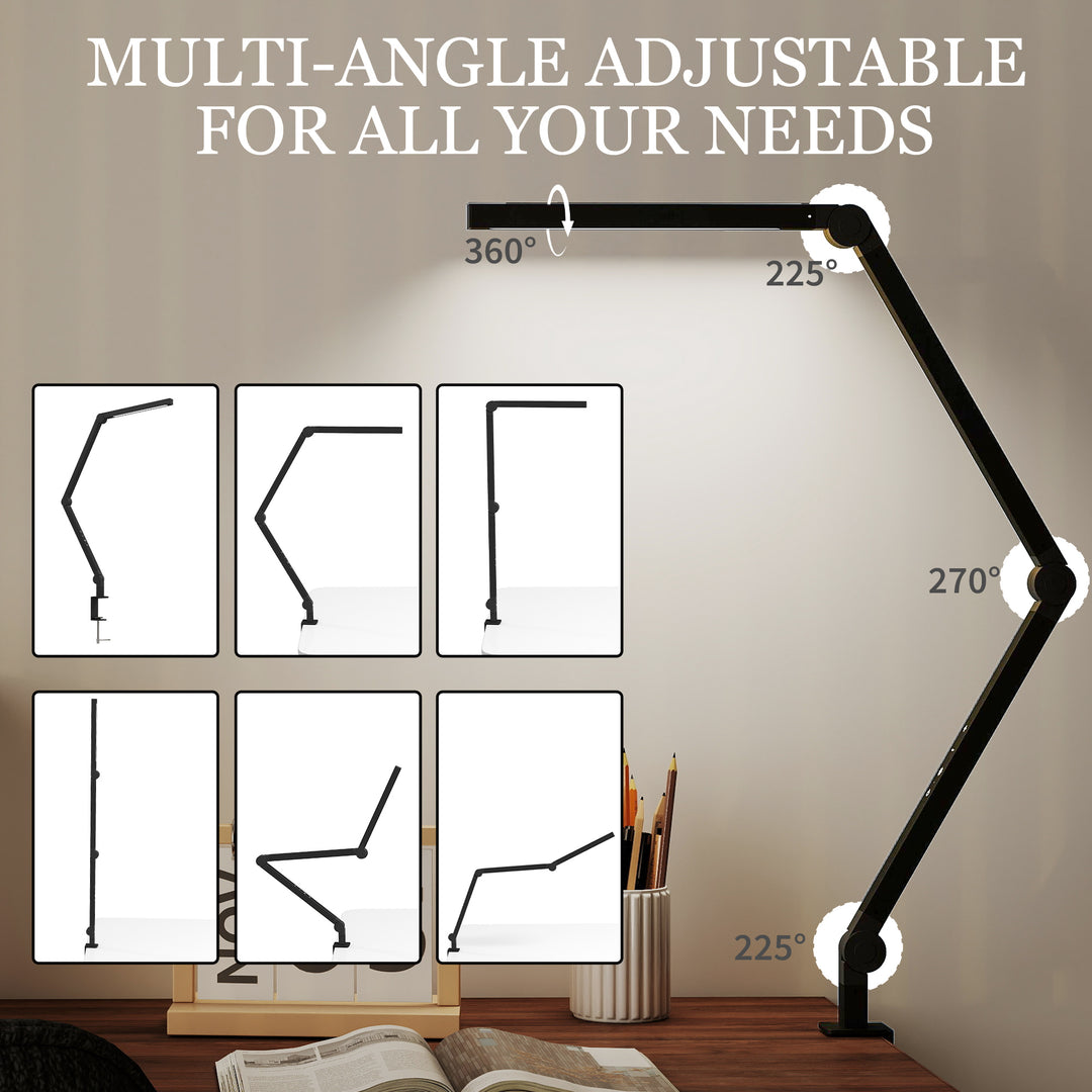 MCL LED Desk Lamp, Dimmable Desk Light with Swing Arm and Clamp, Adjustable Eye-Caring Table Lamp with 2 Colour Modes & 5 Brightness Levels for Study, Drawing, Office, Architect, Task, Black