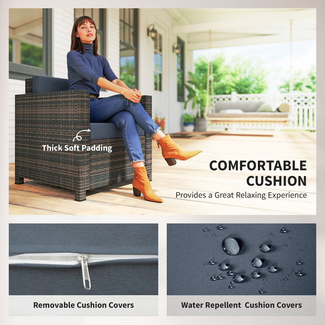 PE Rattan Garden Armchair with Cushion