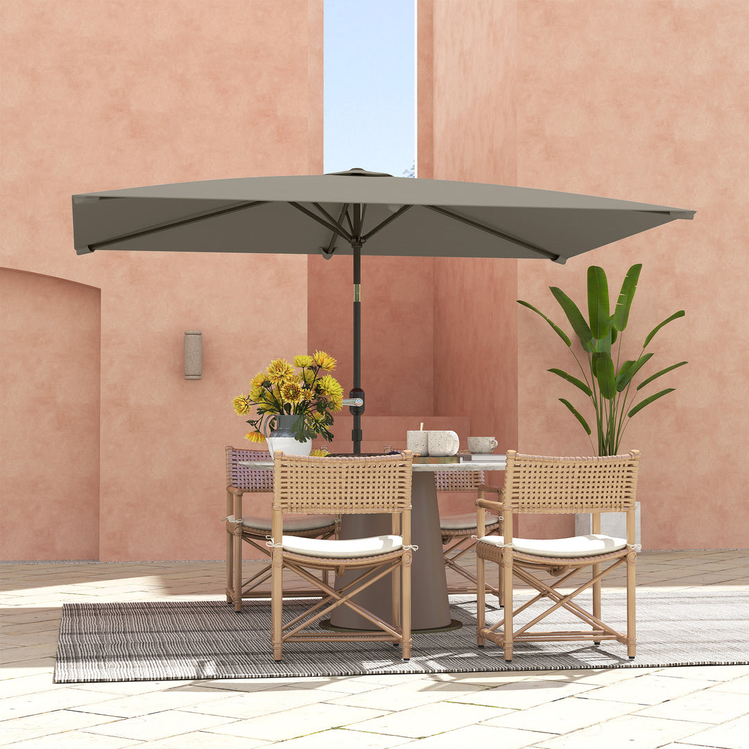 3x2m Patio Parasol Garden Umbrellas Canopy with Aluminium Tilt Crank Rectangular Sun Shade Steel, Light Grey