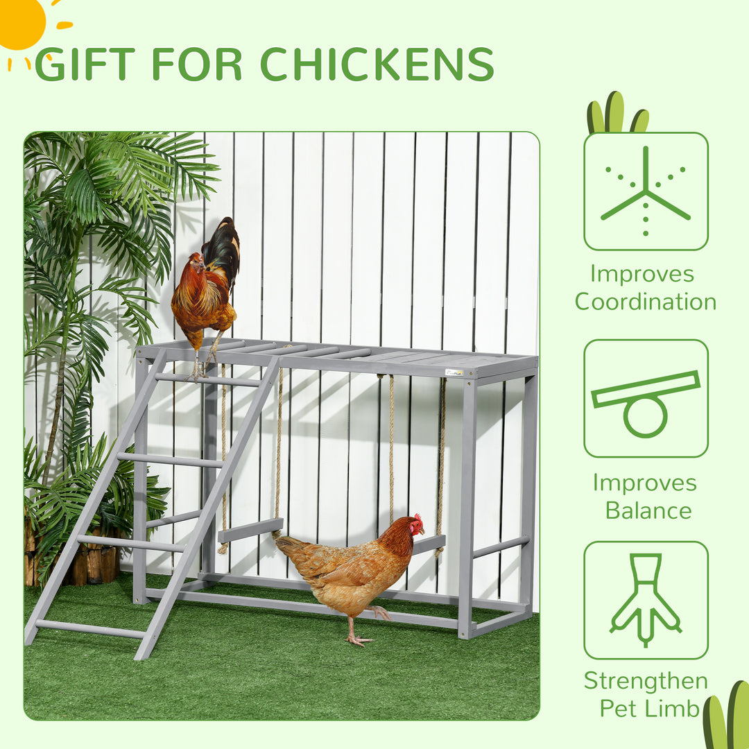 PawHut Wooden Chicken Coop Activity Centre with Swing Set for 3-4 Birds, Outdoor Hen House, Grey | Aosom UK