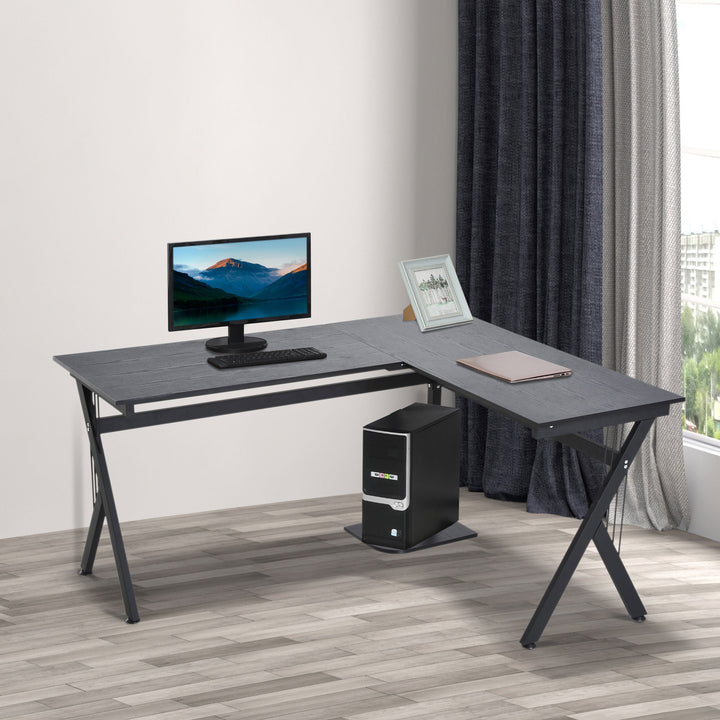 HOMCOM Corner Computer Desk, L-Shaped Desk with CPU Stand, Home Office Laptop Haven, Study Workstation, Black | Aosom UK