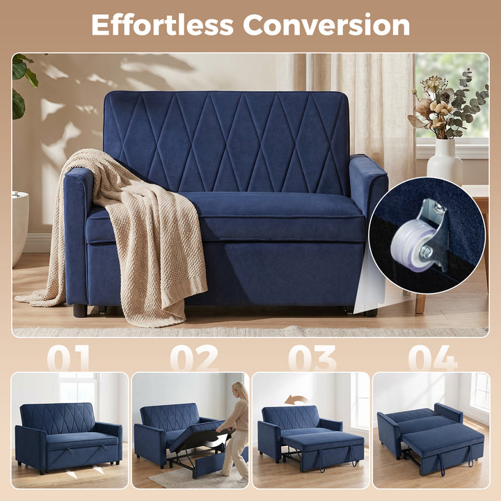 2 Seater Sofa Bed, 3-in-1 Convertible Pull Out Sleeper Sofa with Click