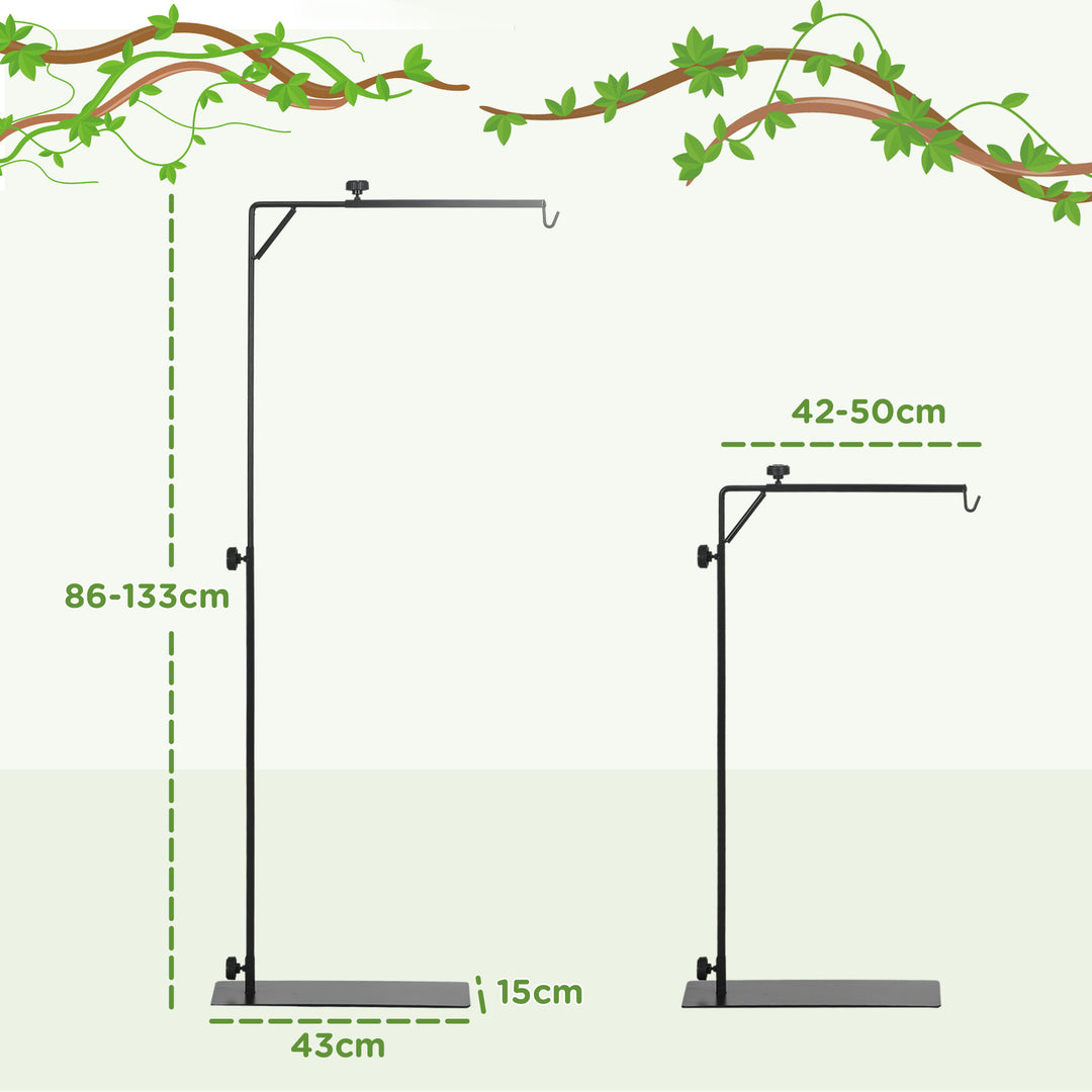 PawHut 86-129Hcm Adjustable Height and Length Reptile Lamp Stand Holder with Hook Hanging, Base - Black | Aosom UK