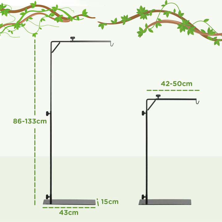 PawHut 86-129Hcm Adjustable Height and Length Reptile Lamp Stand Holder with Hook Hanging, Base - Black | Aosom UK