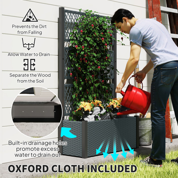 Garden Planter Box with Trellis, Liner for Climbing Plants, Vegetables, Flowers, 90 x 35 x 148 cm, Charcoal Grey