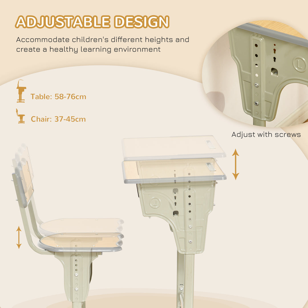 Height Adjustable Kids Desk and Chair Set with Storage Compartment, Ba
