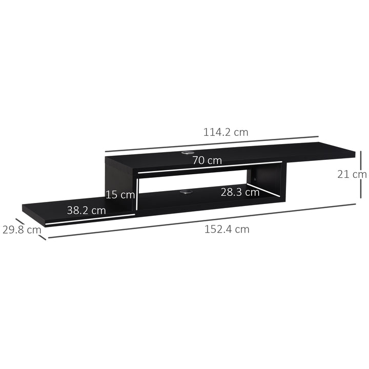 Floating TV Unit, Wall Mounted TV Stand with Open Shelf and 2 Cable Holes, Entertainment Unit for Living Room