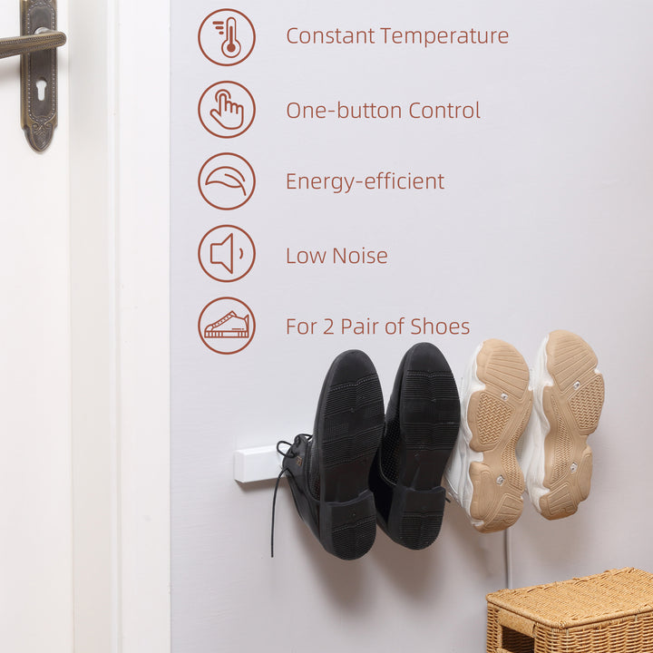 HOMCOM 2 Pairs Electric Shoe Dryer, Wall Mounted Shoe Warmers with Constant Temperature for Boots, Leather Shoes, Socks, White