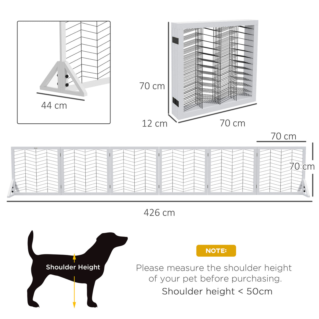 PawHut 6 Panels Pet Gate, Wooden Foldable Dog Barrier w 2PCS Support Feet, for Small Medium Dogs - White | Aosom UK