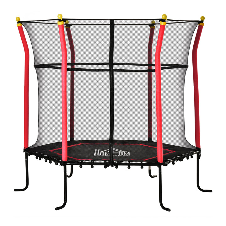 HOMCOM 5.2FT / 63 Inch Kids Trampoline With Enclosure Net Mini Indoor Outdoor Trampolines for Child Toddler Age 3 - 10 Years Red