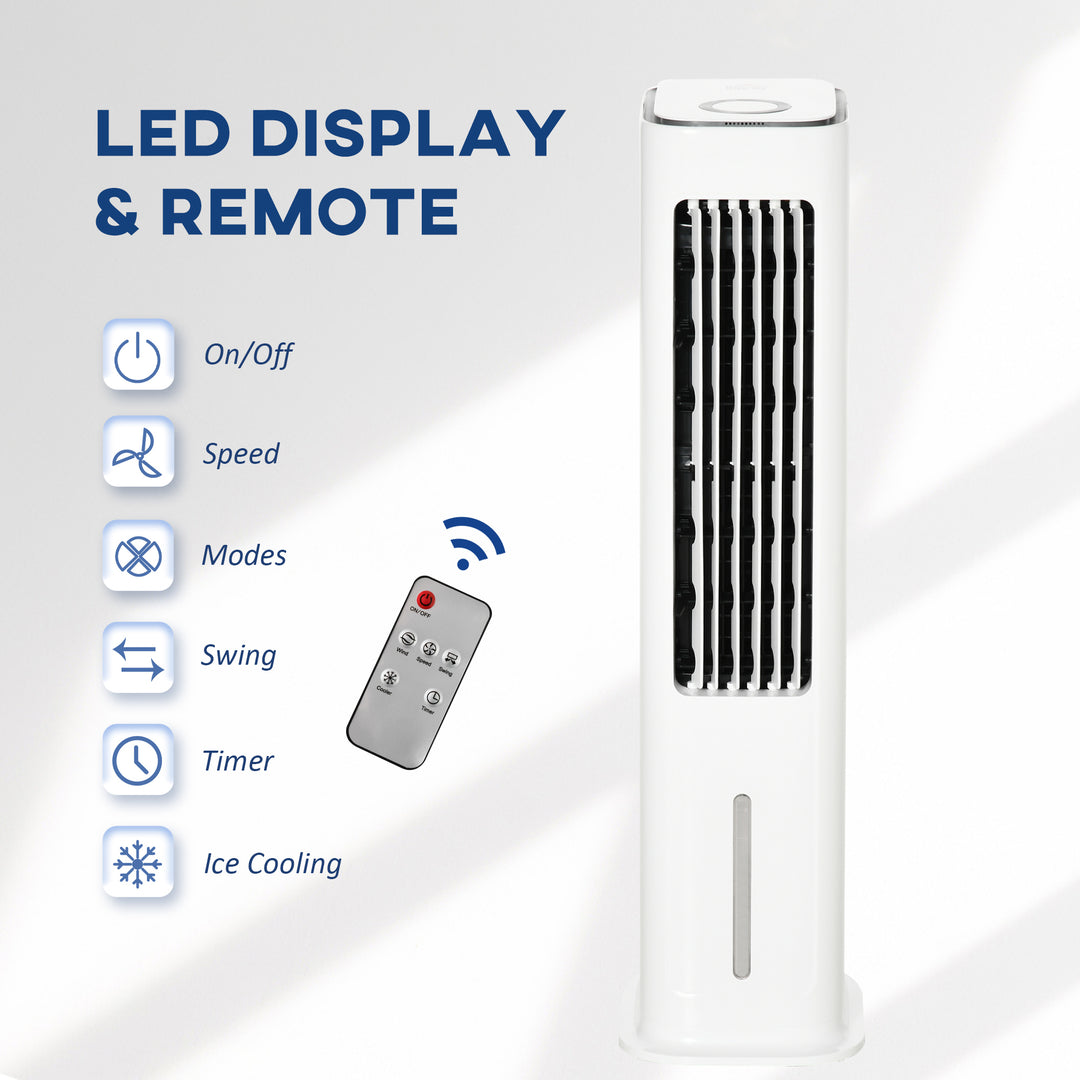 HOMCOM Ice Cooling Evaporative Air Cooler with Oscillation, 3 Modes, 3 Speeds, Remote Control, Timer, White | Aosom UK