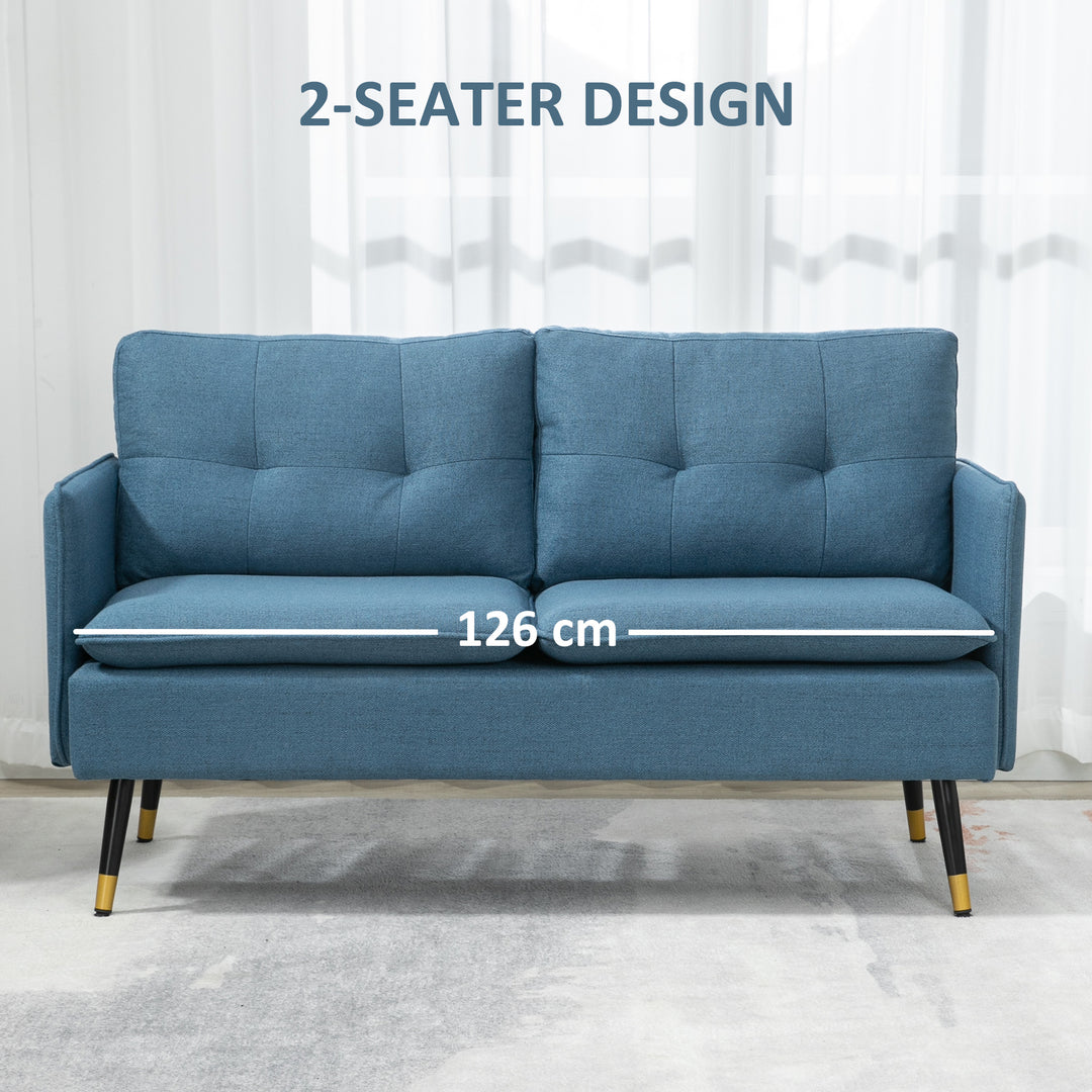 Modern Two Seater Sofa, Button Tufted Loveseat with Cushions and Steel Legs for Living Room, Guest Room, Dark Blue