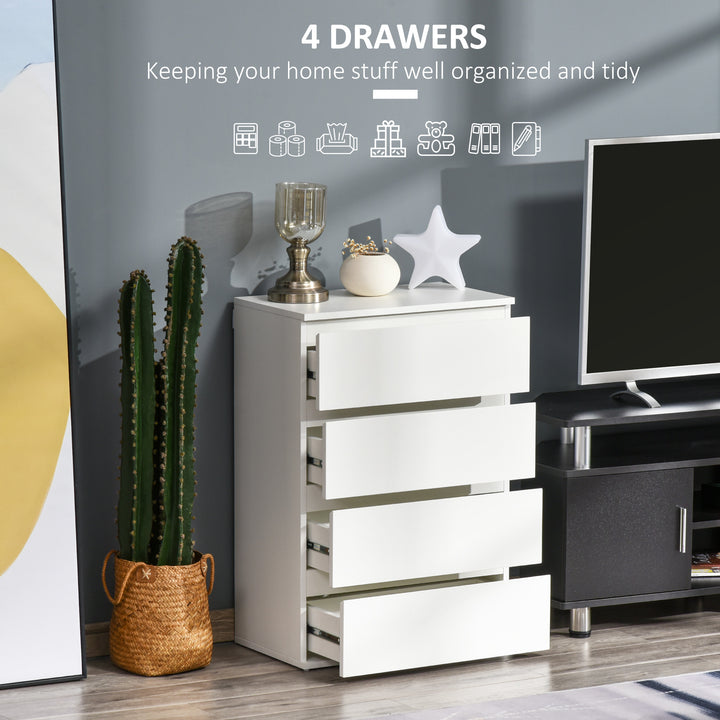 HOMCOM Chest of Drawers: 4-Drawer Storage Cabinet, White Tower Cupboard for Bedroom & Living Room | Aosom UK