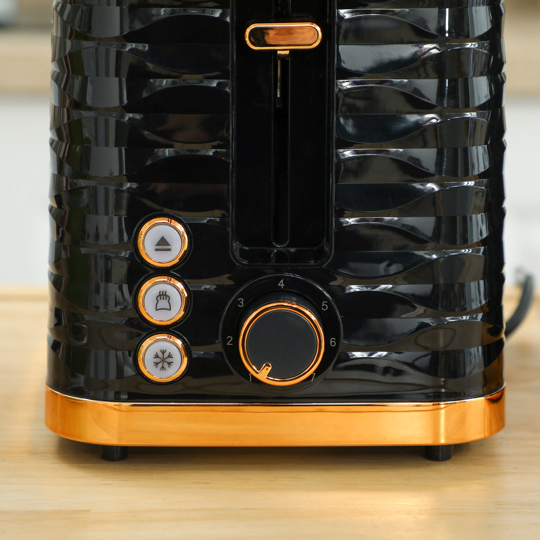 3000W 1.7L Rapid Boil Kettle & 2 Slice Toaster, Kettle and Toaster Set with 7 Browning Controls and Crumb Tray, Black