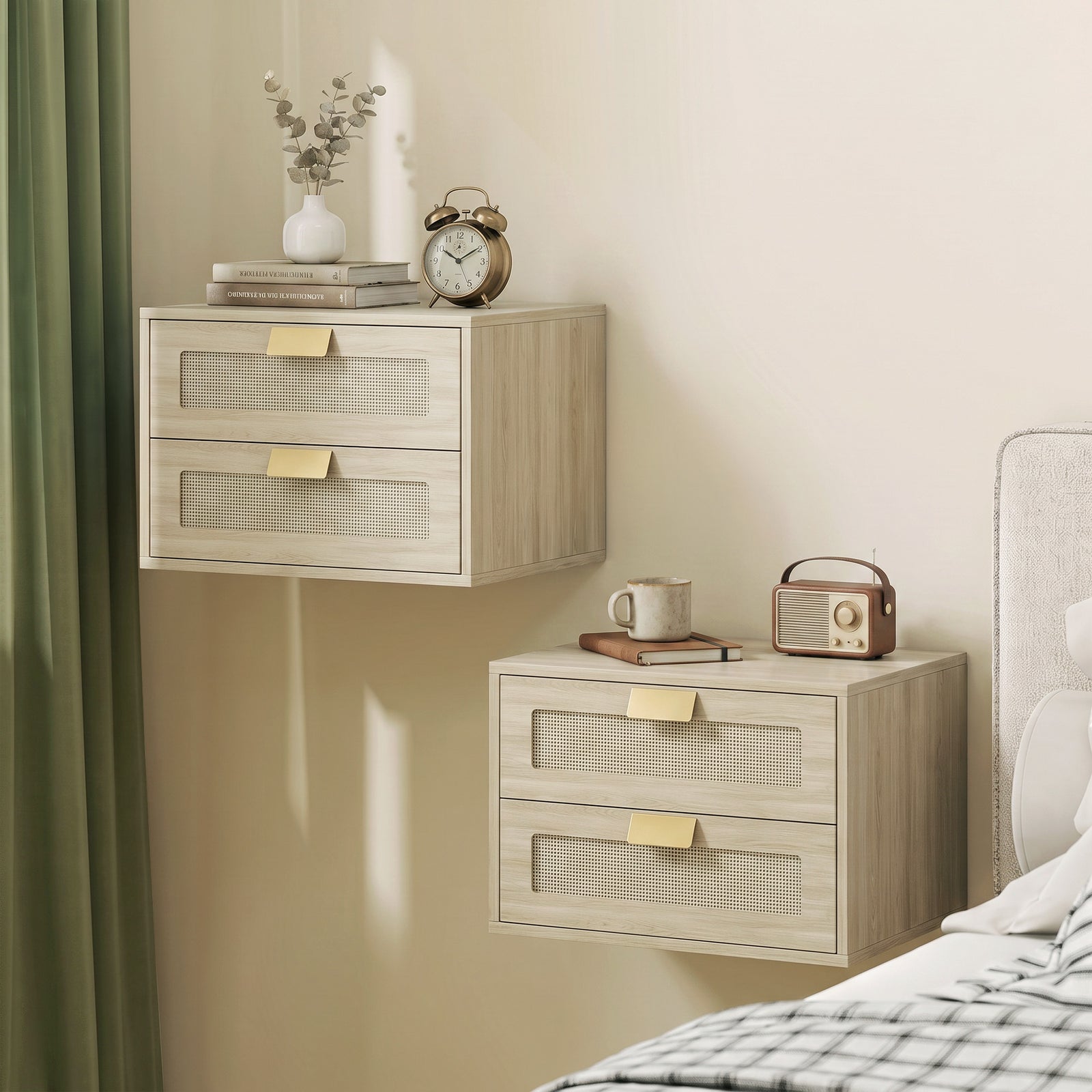 Modern Floating Nightstands Set of 2, Wall Mounted Bedside Tables with