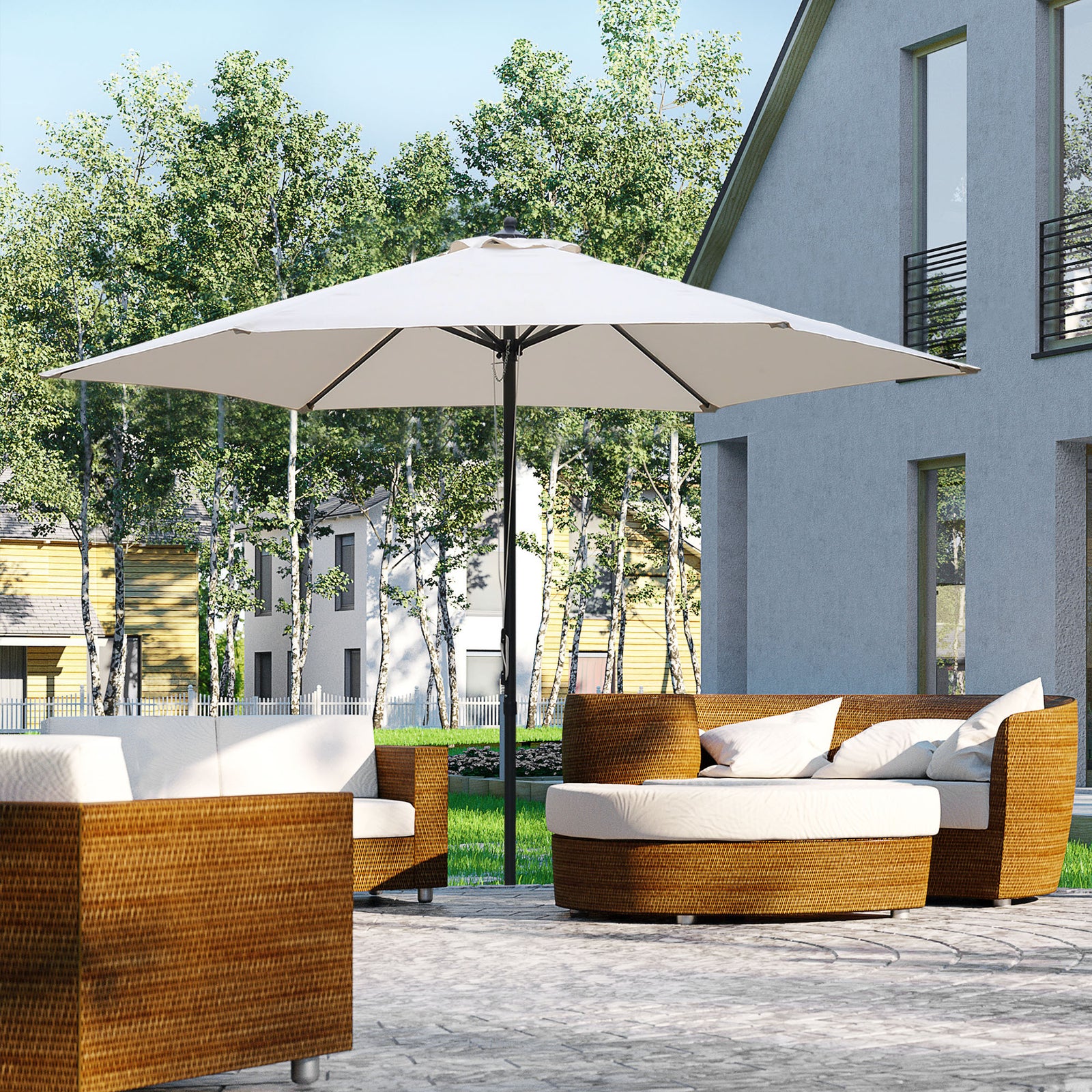 2.8m Garden Parasol Umbrella, Round Outdoor Market Table Umbrella Sun Shade Canopy, Off-White