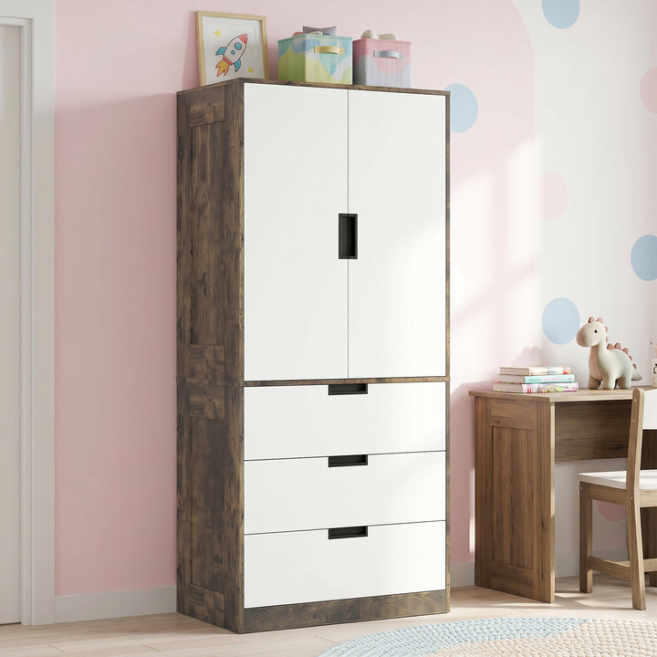 Modern Clothes Storage Cupboard Unit, 3 Drawer 2 Door Wardrobe with Ha