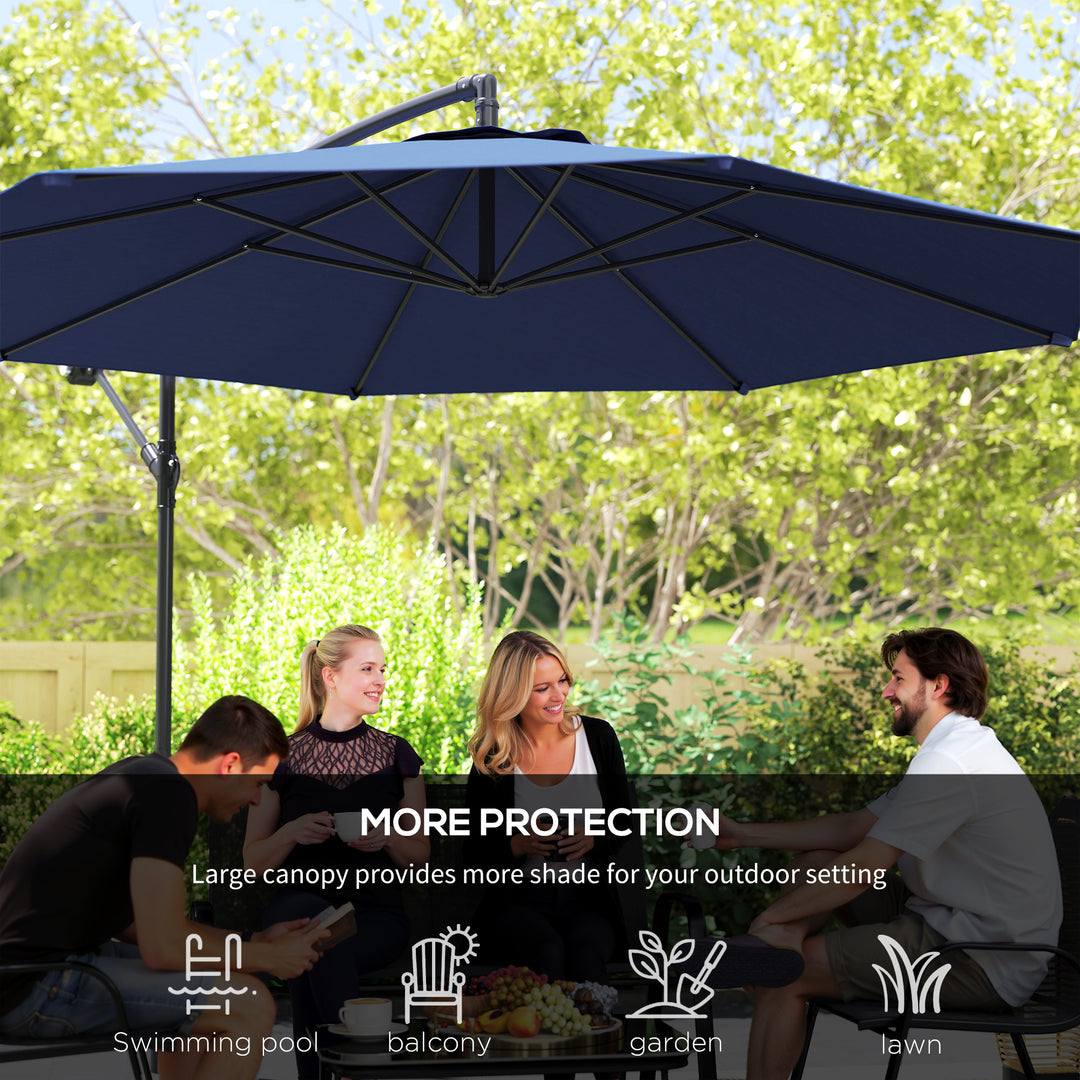 2.45m Overhanging Cantilever Parasol, with Cross Base - Blue