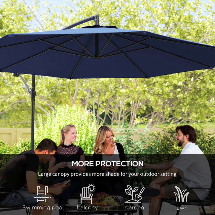 2.45m Overhanging Cantilever Parasol, with Cross Base - Blue