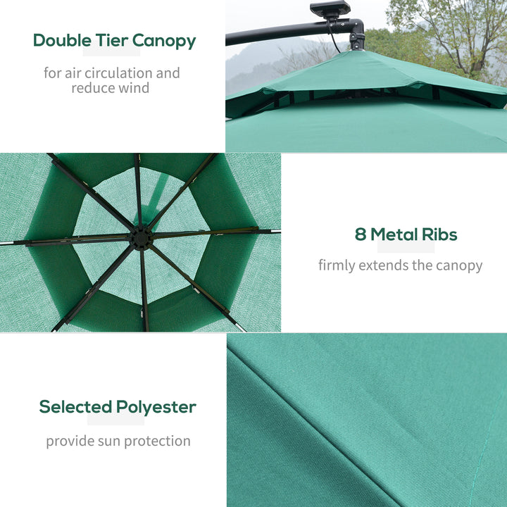 3m LED Light Overhanging Parasol - Green