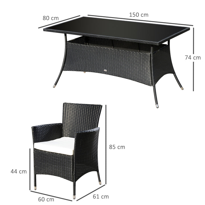 MCL 6 Seater Rattan Dining Set with Cushions, Rattan Garden Furniture Set with 6 Armchairs, Rectangular Glass Top Table, Outdoor Dining Table and Chairs, Black