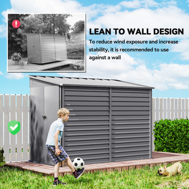 5 x 9ft Galvanised Metal Garden Shed with Foundation Kit, Outdoor Lean-to Shed, Tool Storage House with Lockable Doors, Gloves and 2 Air Vents for Patio, Garden, Grey