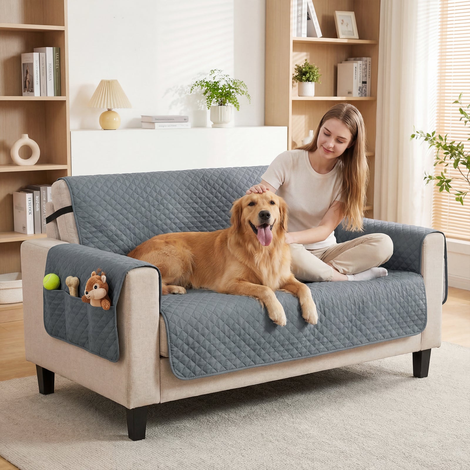 Waterproof Sofa Cover 2 Seater, Soft Couch Cover for Dogs Cats Pets, N