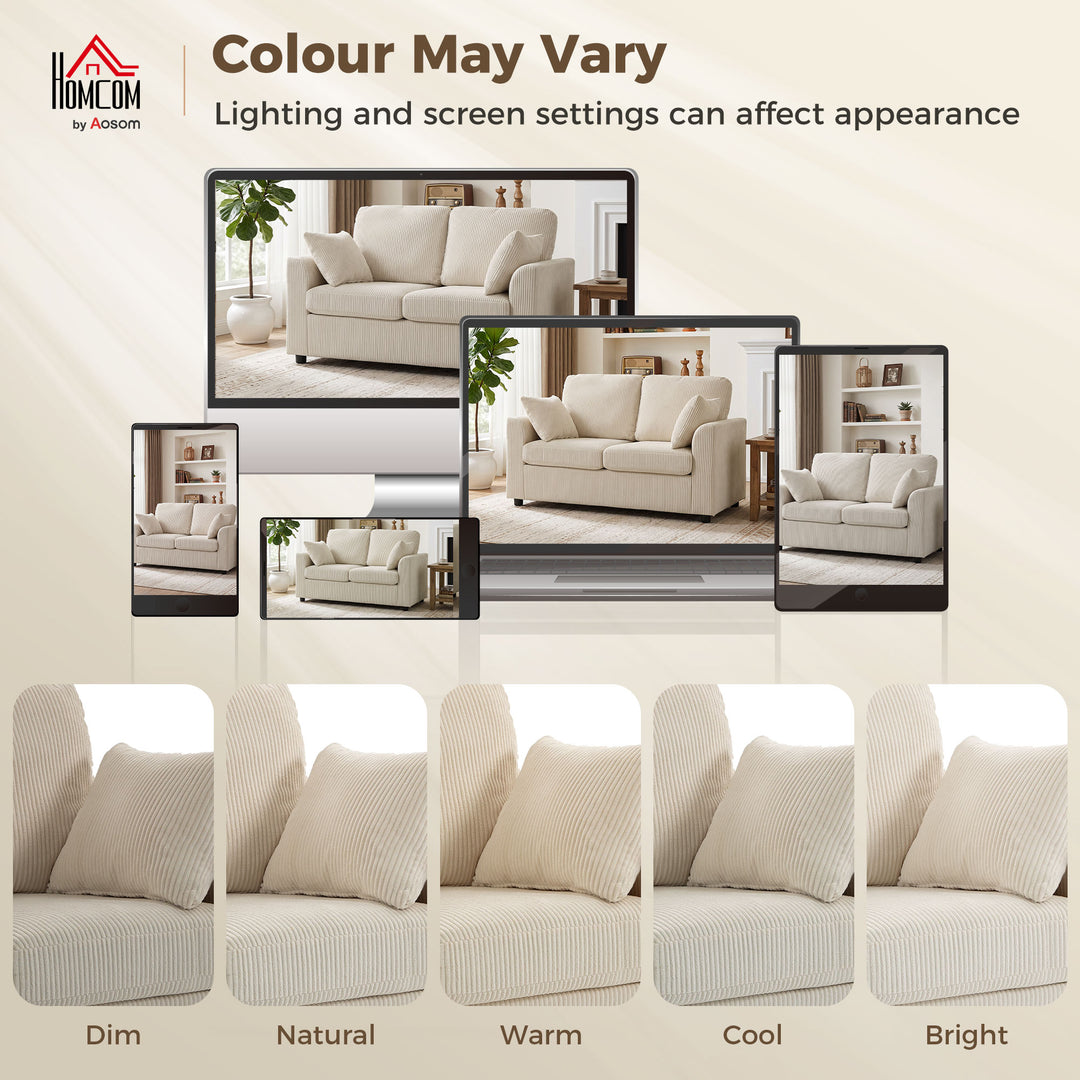 2 Seater Sofa, Corduroy Small Couch with Spring Cushion, Wide and Deep